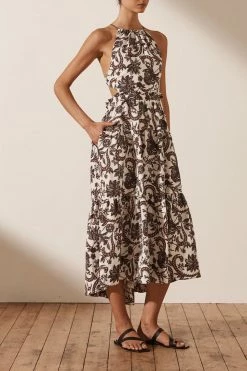 Shona Joy DRESSES DAHLIA LINEN BACKLESS MIDI DRESS