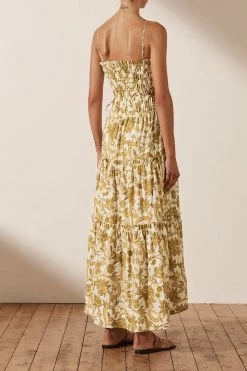 Shona Joy SAFFRON SHIRRED TIERED MIDI DRESS