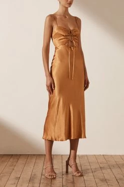 Shona Joy DRESSES ALMA LACE UP MIDI DRESS - TURMERIC