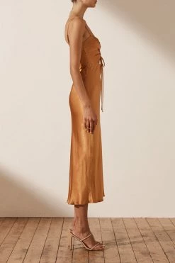 Shona Joy DRESSES ALMA LACE UP MIDI DRESS - TURMERIC