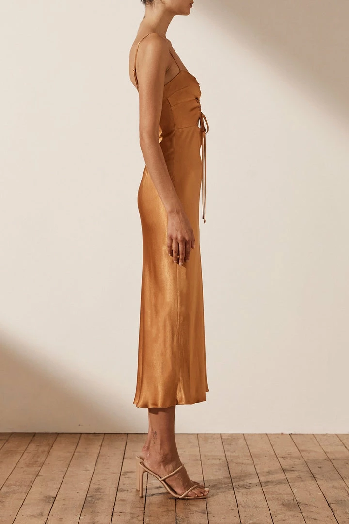 Shona Joy DRESSES ALMA LACE UP MIDI DRESS - TURMERIC