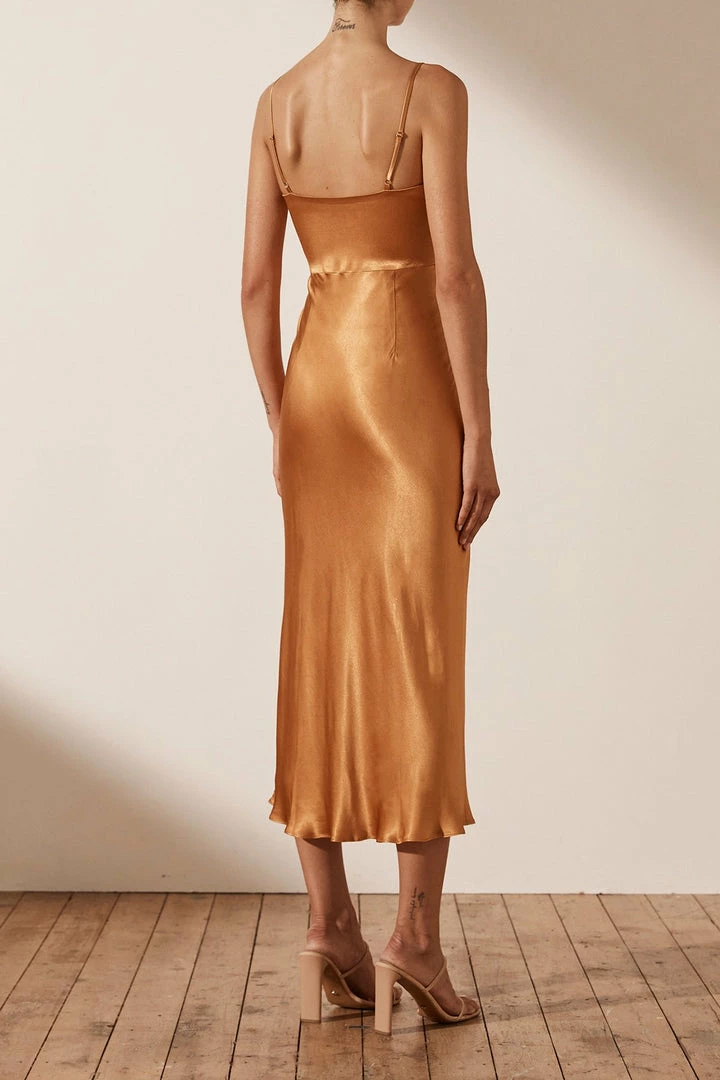 Shona Joy DRESSES ALMA LACE UP MIDI DRESS - TURMERIC