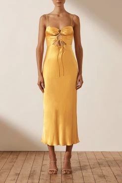 Shona Joy DRESSES ALMA LACE UP MIDI DRESS - SAFFRON