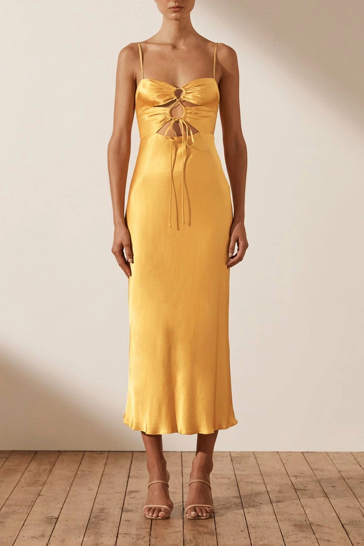 Shona Joy DRESSES ALMA LACE UP MIDI DRESS - SAFFRON