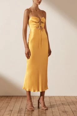 Shona Joy DRESSES ALMA LACE UP MIDI DRESS - SAFFRON