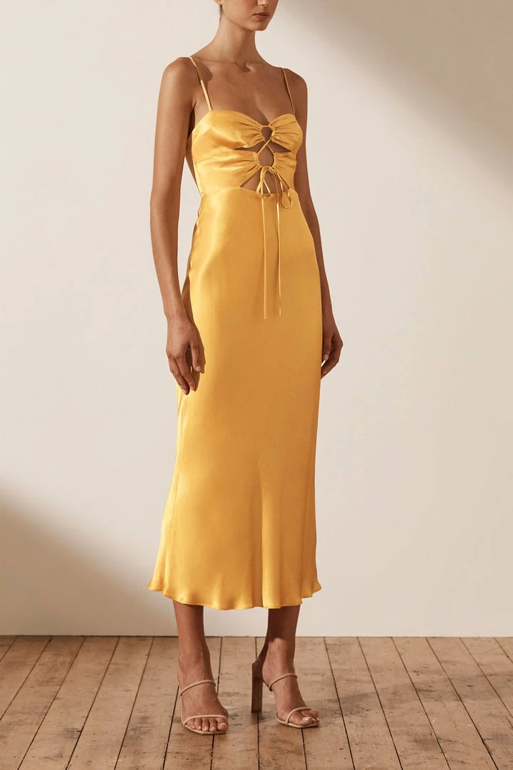 Shona Joy DRESSES ALMA LACE UP MIDI DRESS - SAFFRON