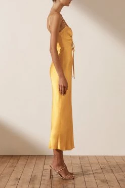 Shona Joy DRESSES ALMA LACE UP MIDI DRESS - SAFFRON