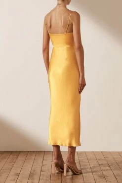 Shona Joy DRESSES ALMA LACE UP MIDI DRESS - SAFFRON