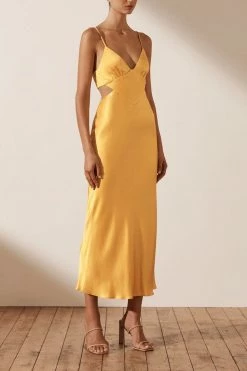 Shona Joy ALMA BACKLESS MIDI DRESS - SAFFRON