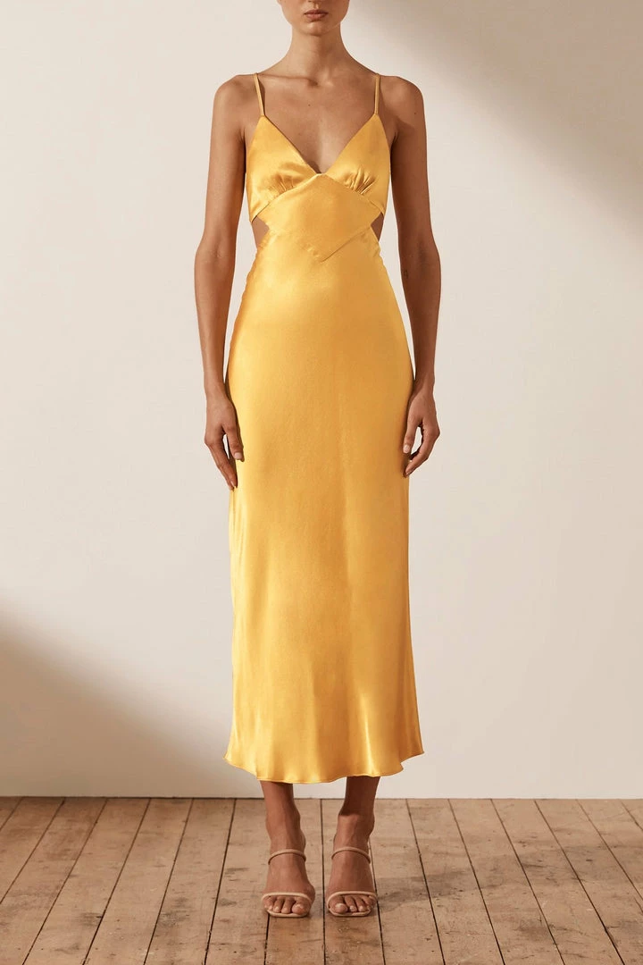 Shona Joy ALMA BACKLESS MIDI DRESS - SAFFRON
