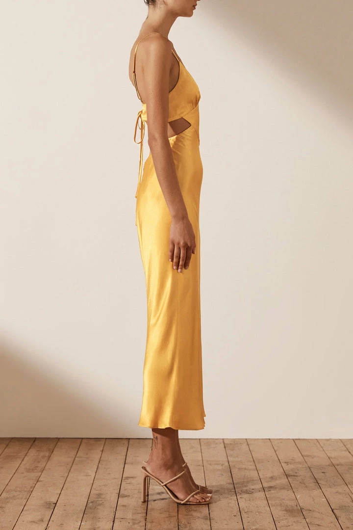Shona Joy ALMA BACKLESS MIDI DRESS - SAFFRON