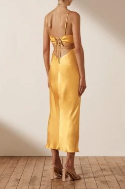 Shona Joy ALMA BACKLESS MIDI DRESS - SAFFRON