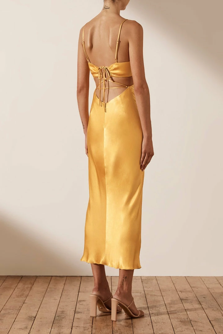Shona Joy ALMA BACKLESS MIDI DRESS - SAFFRON