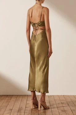 Shona Joy ALMA BACKLESS MIDI DRESS - CUMIN DRESSES