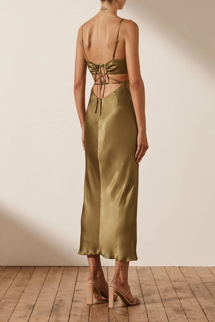 Shona Joy ALMA BACKLESS MIDI DRESS - CUMIN DRESSES