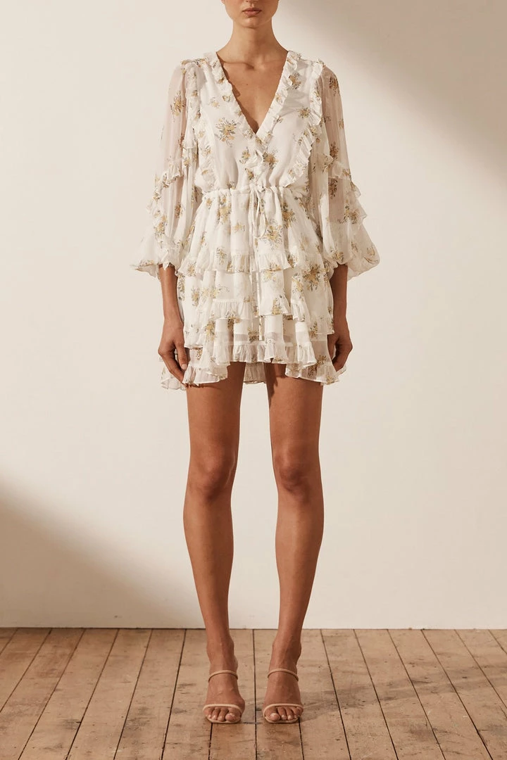 Shona Joy JULIETA BALLOON SLEEVE FRILL MINI DRESS EVENTS