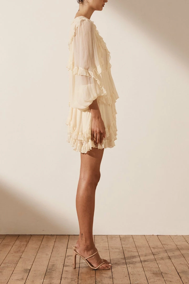 Shona Joy DRESSES IRIS BALLOON SLEEVE FRILL MINI DRESS - CREAM