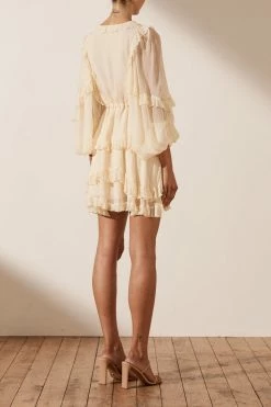 Shona Joy DRESSES IRIS BALLOON SLEEVE FRILL MINI DRESS - CREAM