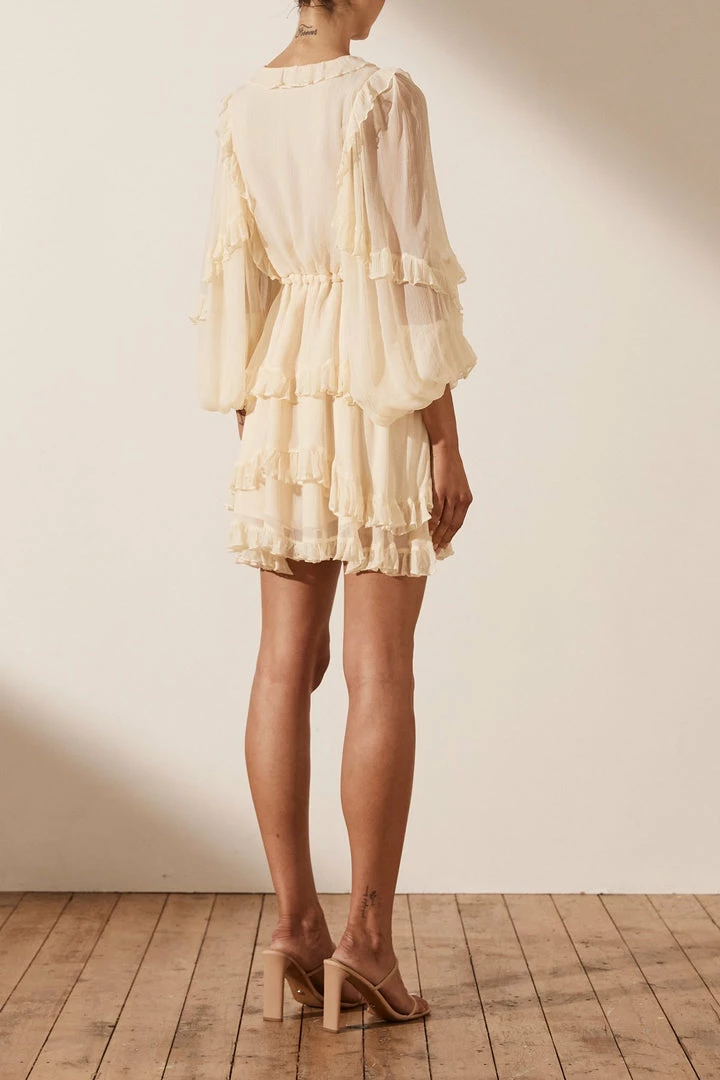 Shona Joy DRESSES IRIS BALLOON SLEEVE FRILL MINI DRESS - CREAM