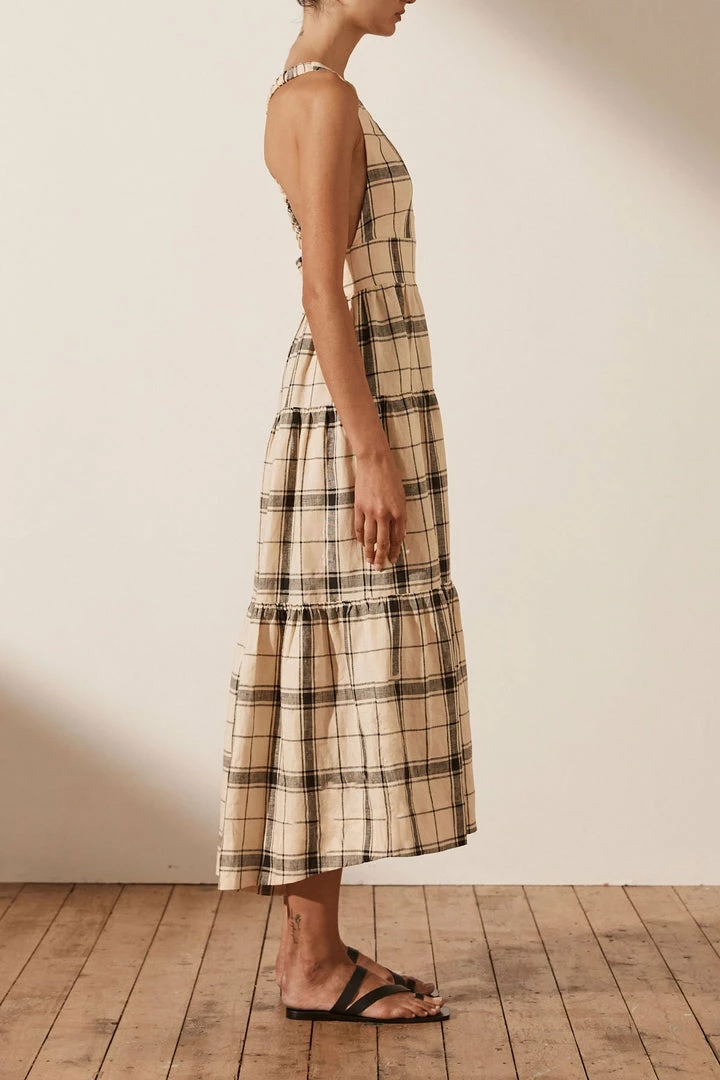 Shona Joy INDRA LINEN PLUNGED CROSS BACK MIDI DRESS DRESSES