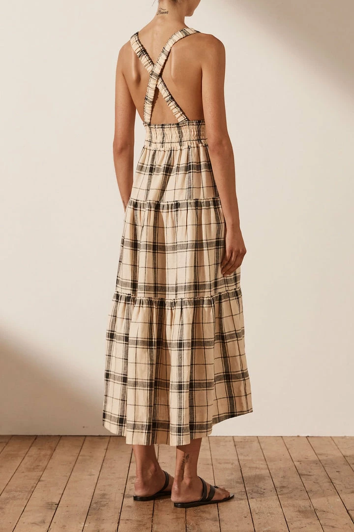 Shona Joy INDRA LINEN PLUNGED CROSS BACK MIDI DRESS DRESSES