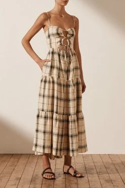 Shona Joy INDRA LINEN LACE UP BACKLESS MIDI DRESS DRESSES