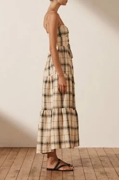 Shona Joy INDRA LINEN LACE UP BACKLESS MIDI DRESS DRESSES