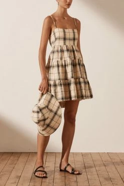 Shona Joy INDRA LINEN OPEN BACK TIERED MINI DRESS