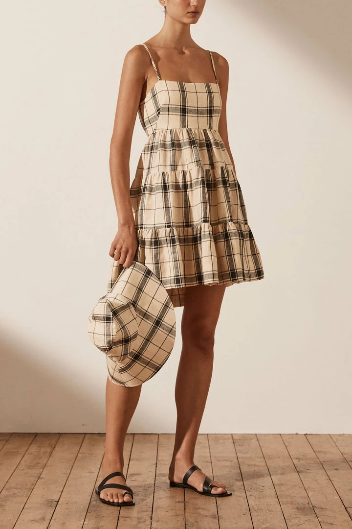 Shona Joy INDRA LINEN OPEN BACK TIERED MINI DRESS