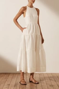Shona Joy MAYA LINEN BACKLESS HALTER MIDI DRESS - IVORY DRESSES