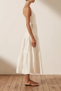 Shona Joy MAYA LINEN BACKLESS HALTER MIDI DRESS - IVORY DRESSES