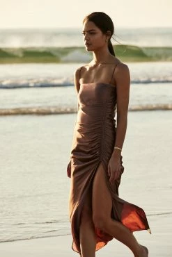 Shona Joy DRESSES LILY BIAS RUCHED MIDI DRESS - CLOVE