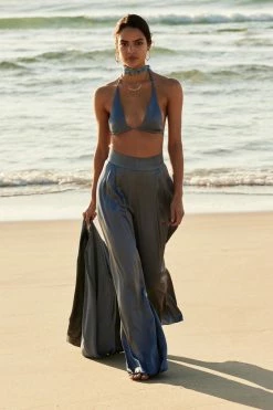 Shona Joy LA LUNE TRIANGLE BRALETTE - BLUE SMOKE TOPS