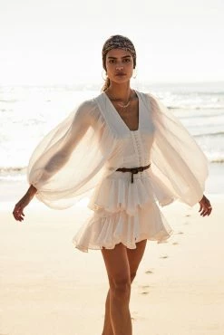 Shona Joy CHARLOTTE PLUNGED DRAPED MINI DRESS - ECRU DRESSES