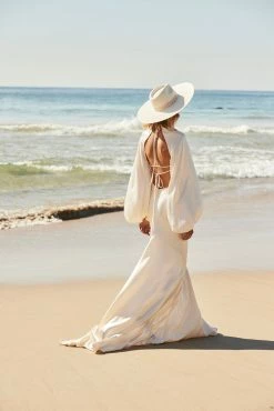 Shona Joy LA LUNE BALLOON SLEEVE OPEN BACK MAXI DRESS - CREAM Wedding