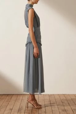 Shona Joy KAYLA HIGH NECK MIDI DRESS - BLUE SMOKE