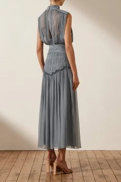 Shona Joy KAYLA HIGH NECK MIDI DRESS - BLUE SMOKE