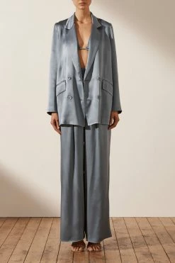 Shona Joy LA LUNE DOUBLE BREASTED BLAZER - BLUE SMOKE