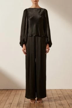 Shona Joy LA LUNE COWL BACK BALLOON SLEEVE BLOUSE - BLACK