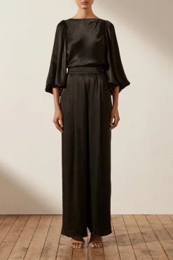 Shona Joy LA LUNE COWL BACK BALLOON SLEEVE BLOUSE - BLACK