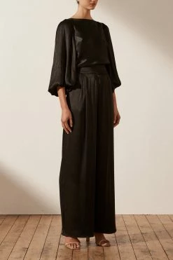 Shona Joy LA LUNE COWL BACK BALLOON SLEEVE BLOUSE - BLACK