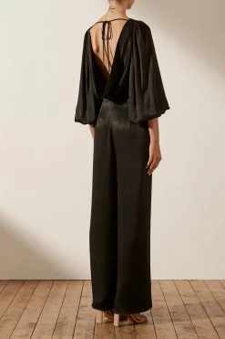 Shona Joy LA LUNE COWL BACK BALLOON SLEEVE BLOUSE - BLACK