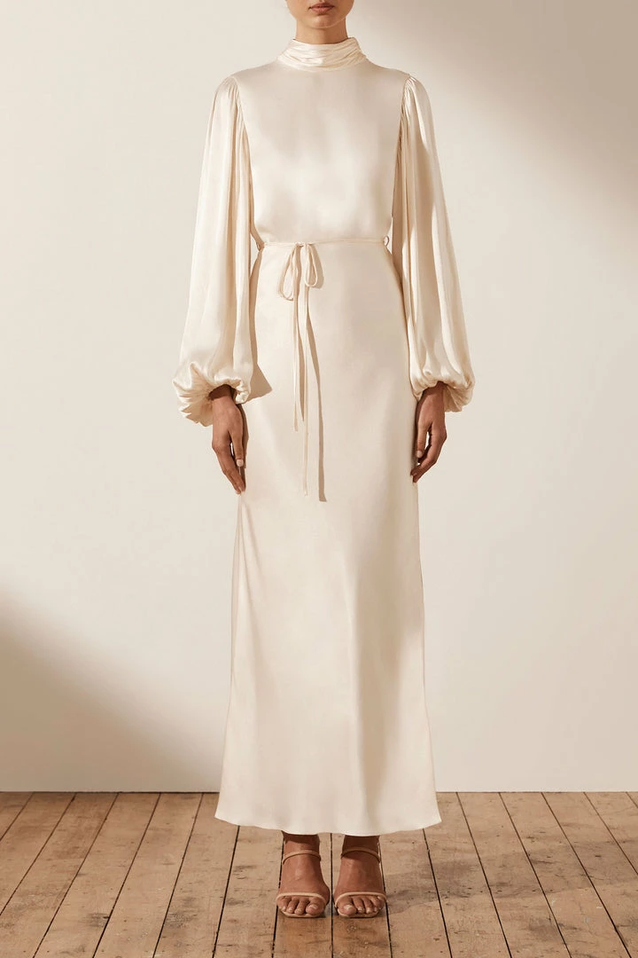 Shona Joy LA LUNE OPEN BACK WRAP MIDI DRESS - CREAM Wedding