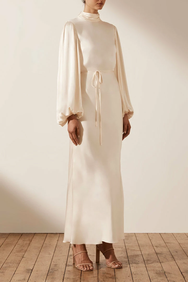 Shona Joy LA LUNE OPEN BACK WRAP MIDI DRESS - CREAM Wedding