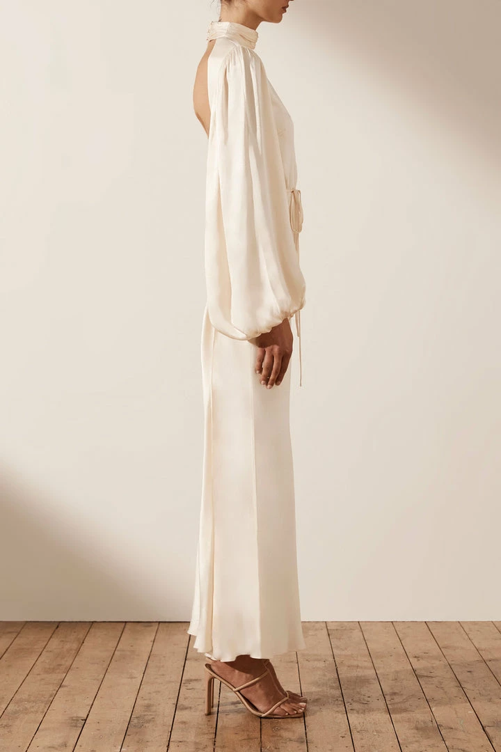 Shona Joy LA LUNE OPEN BACK WRAP MIDI DRESS - CREAM Wedding