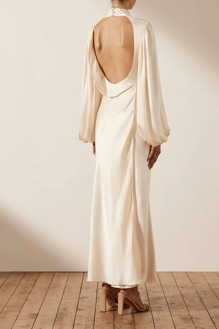 Shona Joy LA LUNE OPEN BACK WRAP MIDI DRESS - CREAM Wedding