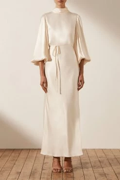 Shona Joy LA LUNE OPEN BACK WRAP MIDI DRESS - CREAM Wedding