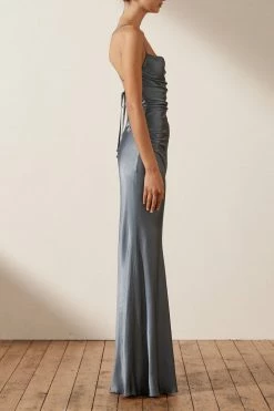 Shona Joy DRESSES LA LUNE LACE BACK MAXI DRESS - BLUE SMOKE