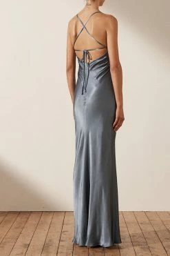 Shona Joy DRESSES LA LUNE LACE BACK MAXI DRESS - BLUE SMOKE
