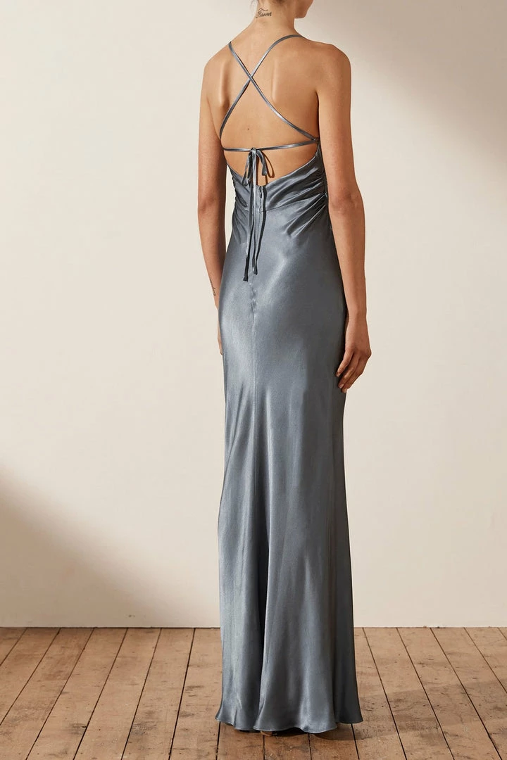 Shona Joy DRESSES LA LUNE LACE BACK MAXI DRESS - BLUE SMOKE